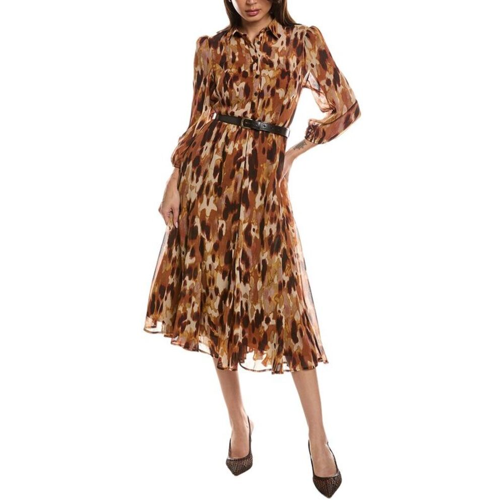 Tahari Asl Womens  Midi Printed Shirtdress, Brown